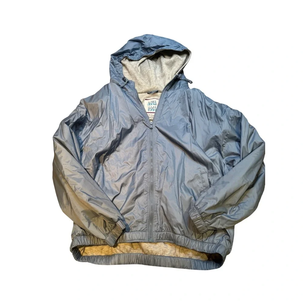 Aqua Togs Mens XL Light Blue Hooded Windbreaker Jacket Nylon‎ Lined